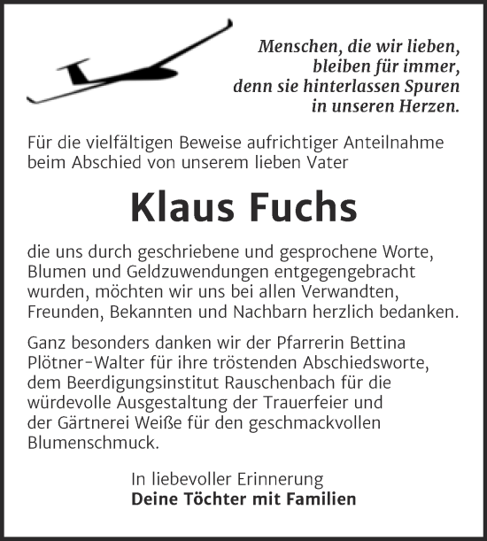 Traueranzeige von Klaus Fuchs von Naumburger Tageblatt