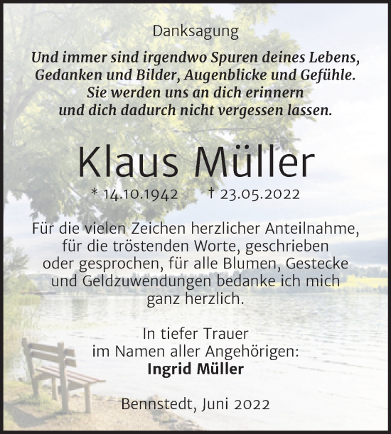 Traueranzeige von Klaus Müller von Mitteldeutsche Zeitung Halle/Saalkreis
