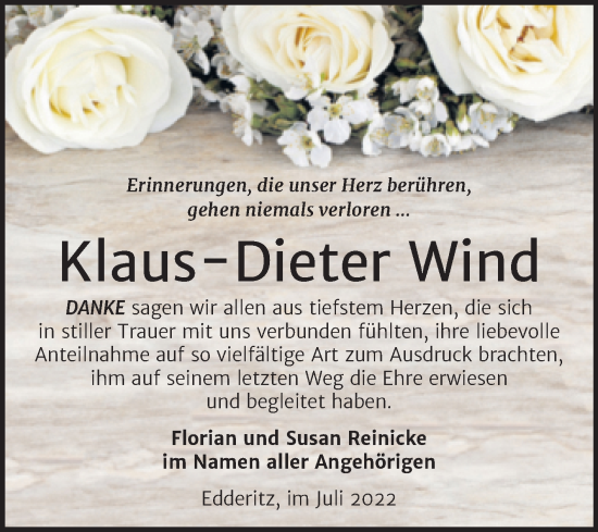 Traueranzeige von Klaus Dieter Wind von Trauerkombi Köthen