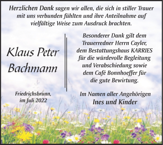 Traueranzeige von Klaus Peter Bachmann von Mitteldeutsche Zeitung Quedlingburg