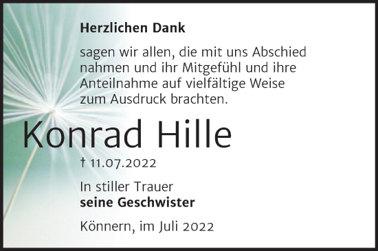 Traueranzeige von Konrad Hille von Trauerkombi Bernburg