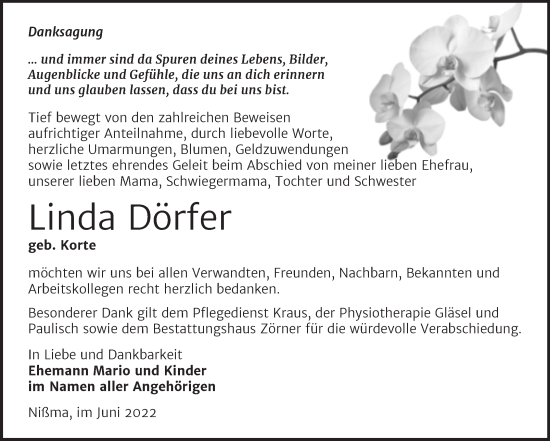 Traueranzeige von Linda Dörfer von Trauerkombi Zeitz