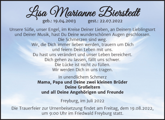 Traueranzeige von Lisa Marianne Bierstedt von Naumburger Tageblatt