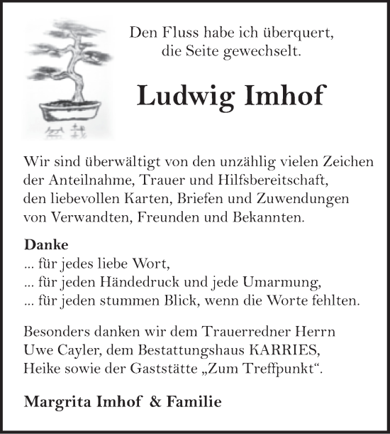 Traueranzeige von Ludwig Imhof von Trauerkombi Quedlinburg