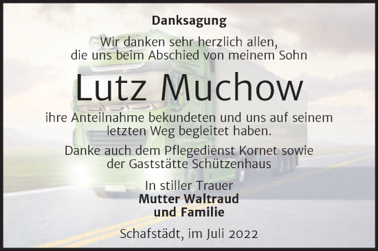 Traueranzeige von Lutz Muchow von Trauerkombi Merseburg