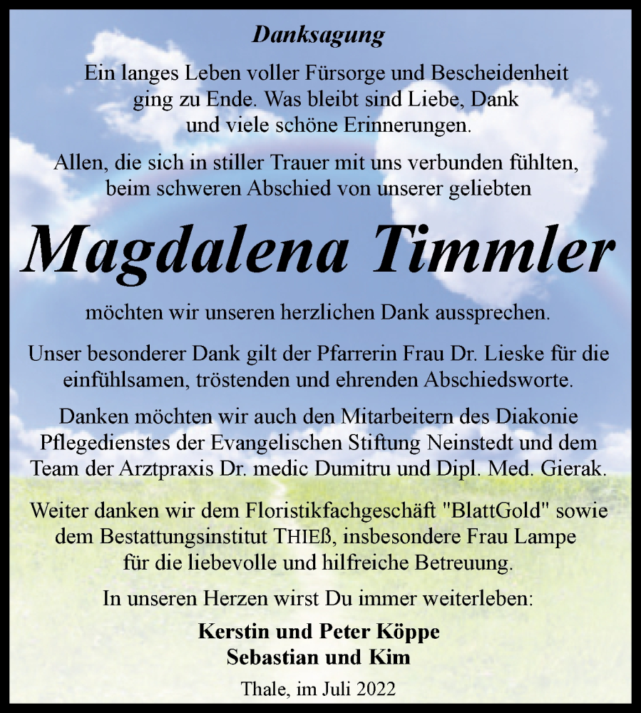 Traueranzeigen Magdalena | www.abschied-nehmen.de