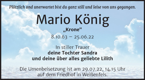 Traueranzeige von Mario König von Trauerkombi Weißenfels