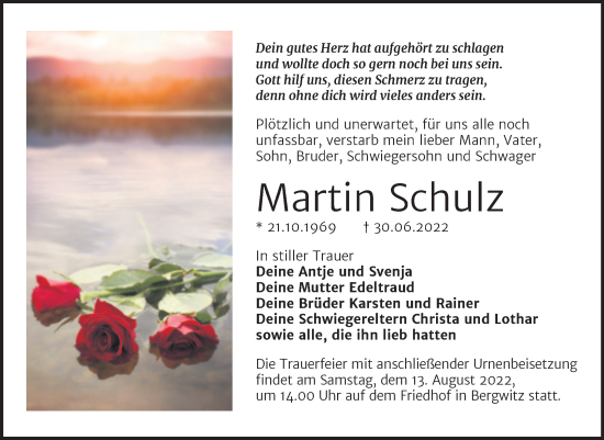 Traueranzeige von Martin Schulz von Super Sonntag Wittenberg