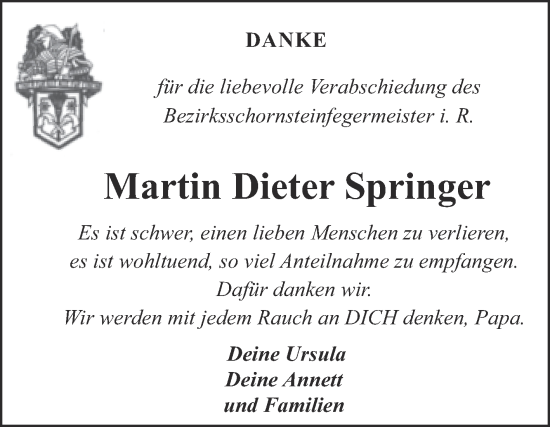 Traueranzeige von Martin Dieter Springer von Trauerkombi Dessau