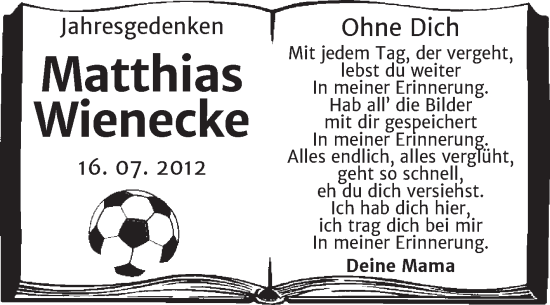 Traueranzeige von Matthias Wienecke von Mitteldeutsche Zeitung Köthen