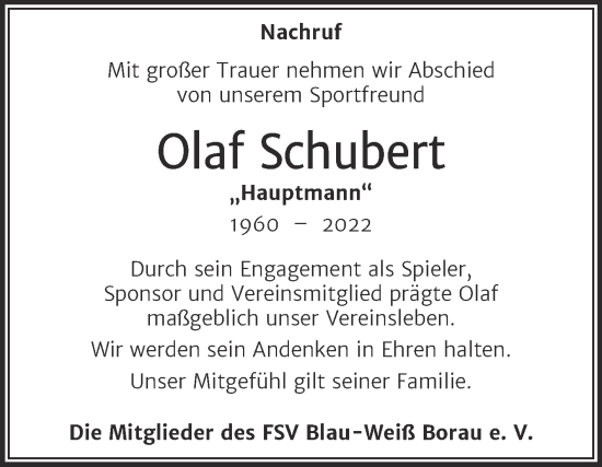 Traueranzeige von Olaf Schubert von Trauerkombi Weißenfels