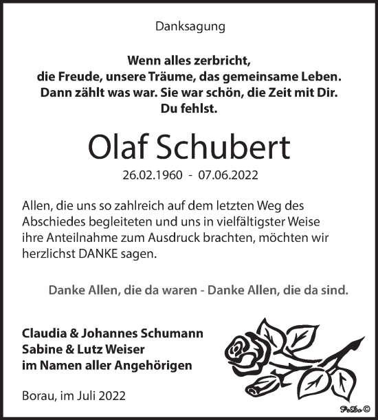 Traueranzeige von Olaf Schubert von Trauerkombi Weißenfels