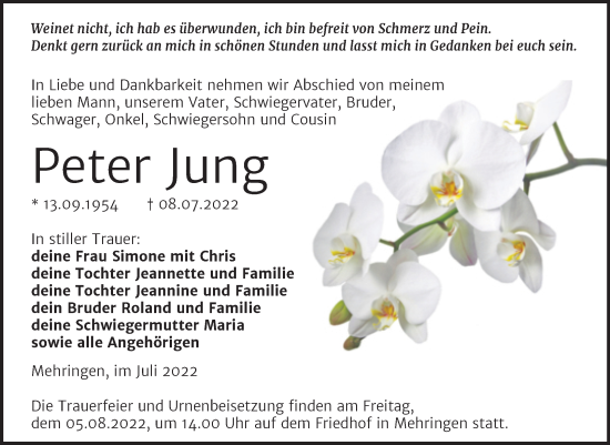 Traueranzeige von Peter Jung von Trauerkombi Aschersleben