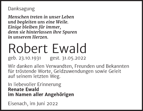 Traueranzeige von Robert Ewald von Trauerkombi Bitterfeld