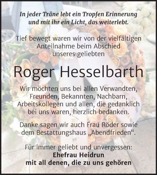 Traueranzeige von Roger Hesselbarth von Trauerkombi Weißenfels