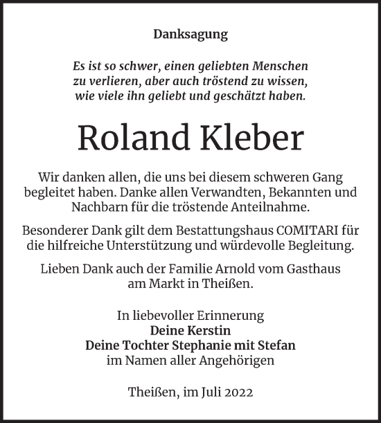 Traueranzeige von Roland Kleber von Trauerkombi Zeitz