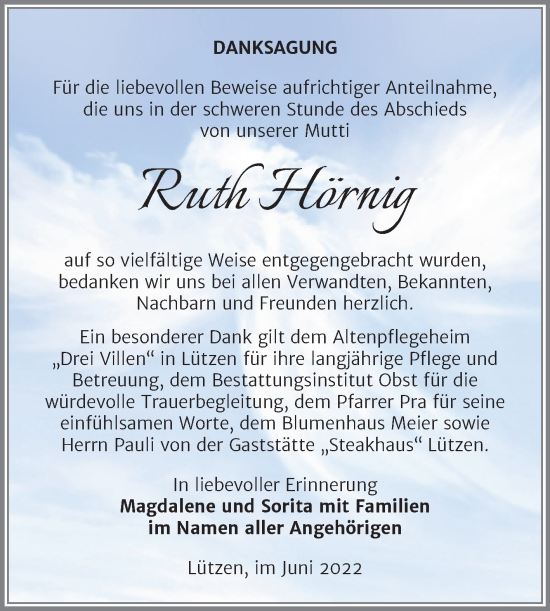 Traueranzeige von Ruth Hörnig von Trauerkombi Weißenfels