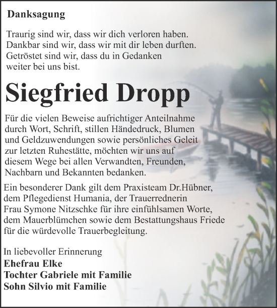 Traueranzeige von Siegfried Dropp von Trauerkombi Dessau