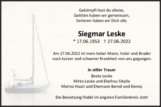 Traueranzeige von Siegmar Leske von Wochenspiegel Naumburg/Nebra