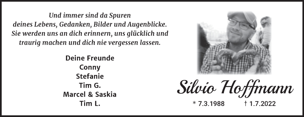  Traueranzeige für Silvio Hoffmann vom 16.07.2022 aus Trauerkombi Sangerhausen