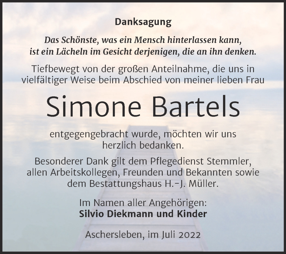  Traueranzeige für Simone Bartels vom 27.07.2022 aus Trauerkombi Aschersleben