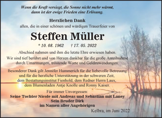 Traueranzeige von Steffen Müller von Trauerkombi Sangerhausen