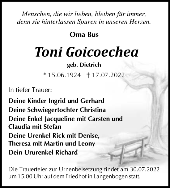 Traueranzeige von Toni Goicoechea von Mitteldeutsche Zeitung Halle/Saalkreis
