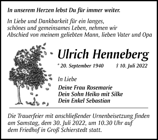 Traueranzeige von Ulrich Henneberg von Trauerkombi Aschersleben