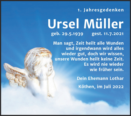 Traueranzeige von Ursel Müller von Trauerkombi Köthen