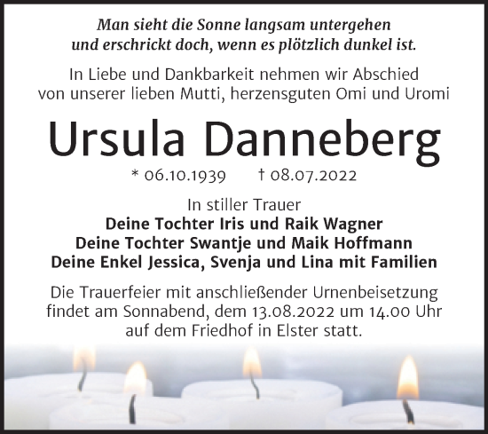 Traueranzeige von Ursula Danneberg von Trauerkombi Wittenberg