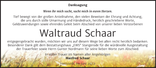 Traueranzeige von Waltraud Schaar von Trauerkombi Mansfelder Land