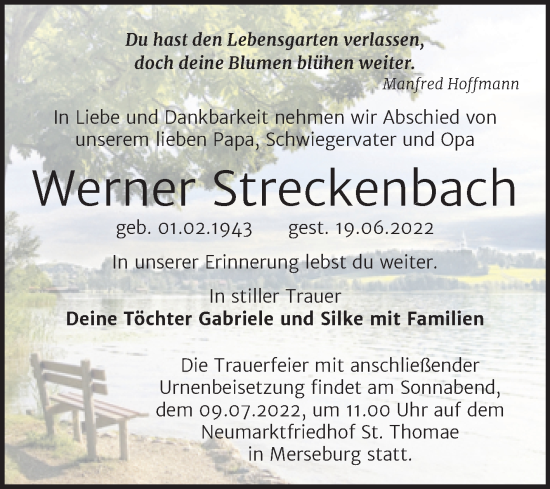 Traueranzeige von Werner Streckenbach von Trauerkombi Merseburg
