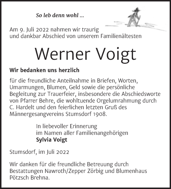Traueranzeige von Werner Voigt von Trauerkombi Bitterfeld
