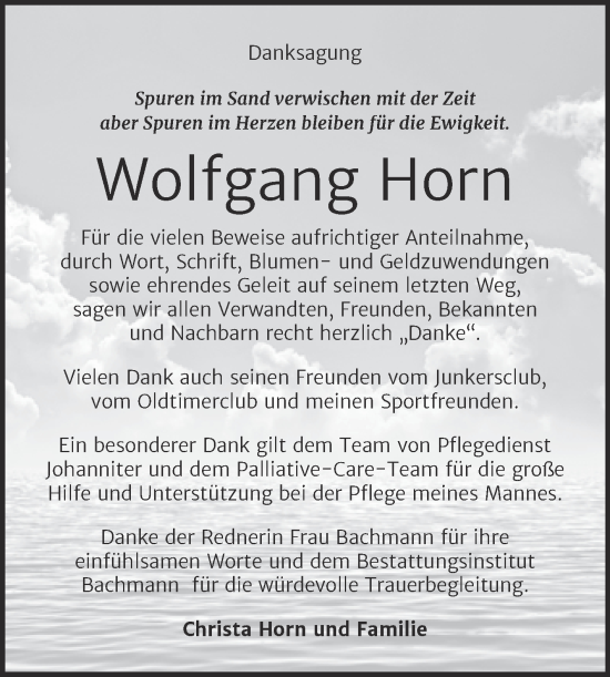 Traueranzeige von Wolfgang Horn von Trauerkombi Dessau
