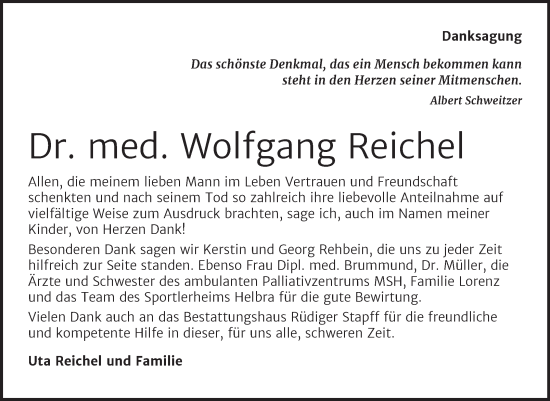 Traueranzeige von Wolfgang Reichel von Mitteldeutsche Zeitung Merseburg/Querfurt