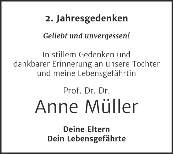Traueranzeige von Anne Müller von Mitteldeutsche Zeitung Halle/Saalkreis