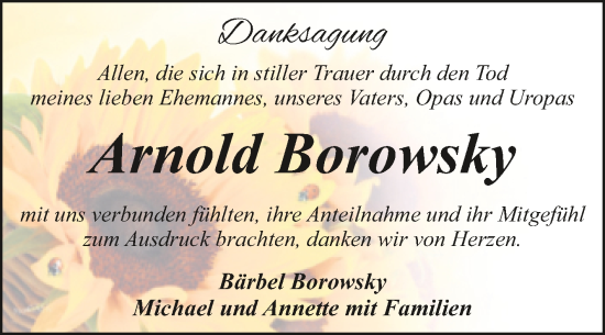 Traueranzeige von Arnold Borowsky von Trauerkombi Dessau