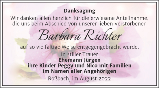 Traueranzeige von Barbara Richter von Trauerkombi Merseburg