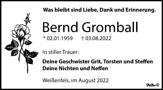 Traueranzeige von Bernd Gromball von Trauerkombi Weißenfels