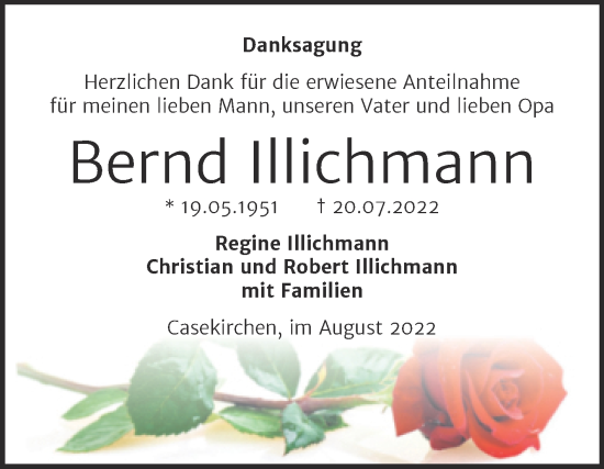 Traueranzeige von Bernd Illichmann von Trauerkombi Zeitz