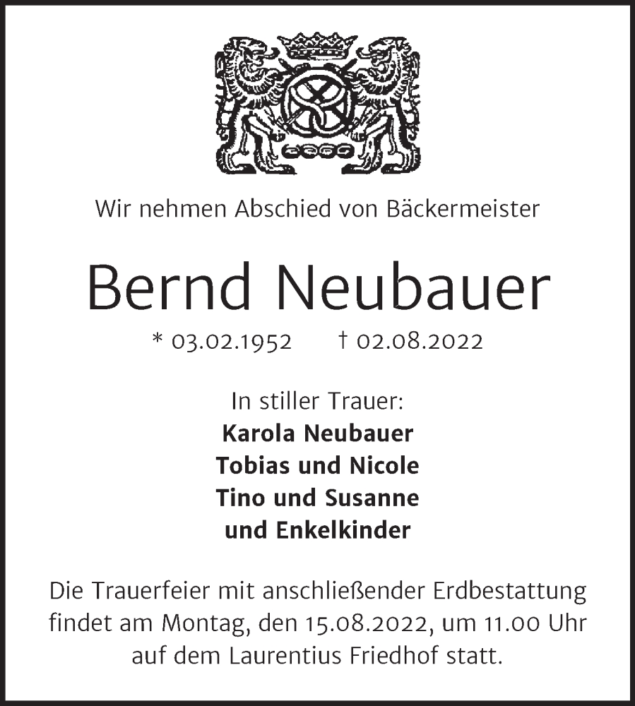  Traueranzeige für Bernd Neubauer vom 06.08.2022 aus Mitteldeutsche Zeitung Halle/Saalkreis