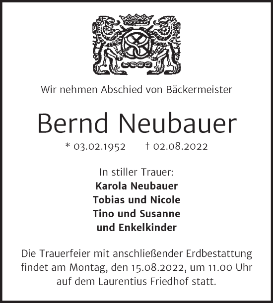 Traueranzeige von Bernd Neubauer von Mitteldeutsche Zeitung Halle/Saalkreis