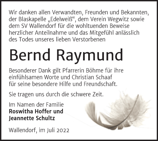 Traueranzeige von Bernd Raymund von Trauerkombi Merseburg