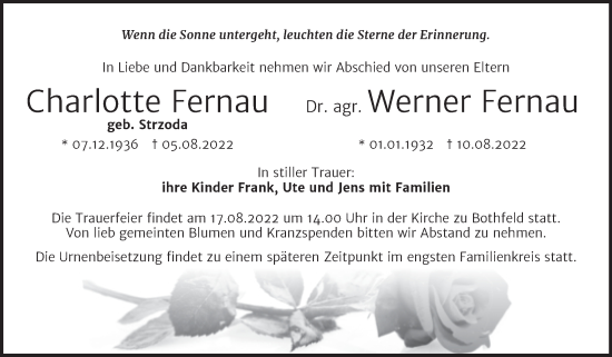 Traueranzeige von Charlotte und Werner Fernau von Trauerkombi Weißenfels