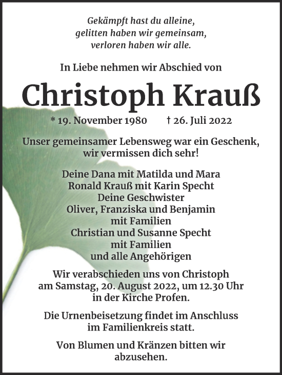Traueranzeige von Christoph Krauß von Trauerkombi Zeitz
