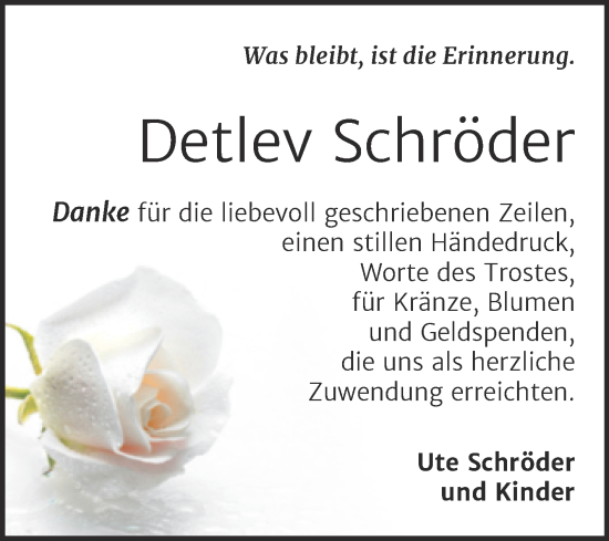 Traueranzeige von Detlev Schröder von Trauerkombi Bernburg