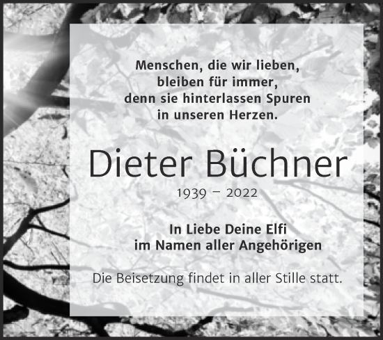 Traueranzeige von Dieter Büchner von Mitteldeutsche Zeitung Sangerhausen