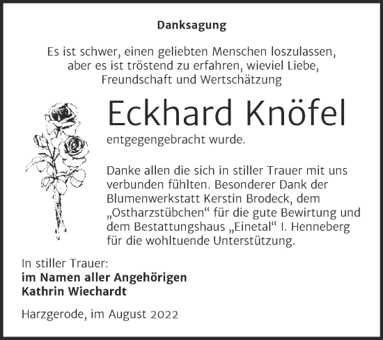 Traueranzeige von Eckhard Knöfel von Super Sonntag Quedlingburg
