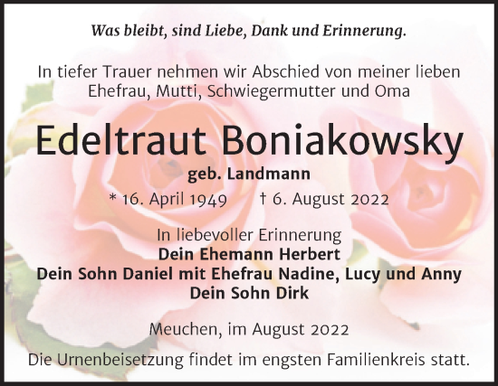 Traueranzeige von Edeltraut Boniakowsky von Trauerkombi Weißenfels
