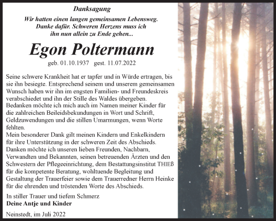 Traueranzeige von Egon Poltermann von Trauerkombi Quedlinburg
